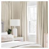 MIULEE 100percent Blackout Linen Textured Curtains for Bedroom Solid Thermal Insulated Cream Grommet Room Darkening Curtains and Drapes Luxury Decor for Living Room Nursery 52 x 120 Inch (2 Panels)
