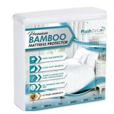 PlushDeluxe Premium Bamboo Mattress Protector  Queen Size, Waterproof, and Ultra Soft Breathable Noiseless Washable Bed Mattress Cover for Comfort and Protection - White