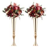 SHOHAYTO 2 Pcs 22in Tall Gold Vases Metal Flower Arrangement Stand, Versatile for Centerpieces, Decoration for Table, Party, Wedding