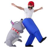 Spooktacular Creations Kids Halloween Inflatable Costumes, Biting By a Dog Inflatable, Blow-up Costume with a Vicious Gray Biting Dog for Halloween Themed Cosplay Party