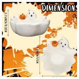 Vesici 7 Inch Halloween Candy Dish Holder Ceramic Ghost Candy Bowl Ghost Serving Tray Cute Candle Holder Cookie Jar for Halloween Party Trick or Treat Decor