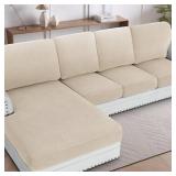H.VERSAILTEX Sectional Couch Covers 4 Pieces Sofa Seat Cushion Covers L Shape Separate Cushion Couch Chaise Cover for Both LeftRight Sectional Couch (Seat Only: 1 Chaise + 3 Sofa, Natural)