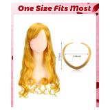 Crowye 5 Pcs Halloween Princess Costume Accessories Include Golden Long Curly Wig Necklace Gloves with Artificial Rose Pink Princess Costume for Women Girls Halloween Cosplay Party