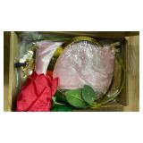 Crowye 5 Pcs Halloween Princess Costume Accessories Include Golden Long Curly Wig Necklace Gloves with Artificial Rose Pink Princess Costume for Women Girls Halloween Cosplay Party