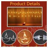 jiaozhen Diwali Diya Curtain Lights, 12 Hanging LED Diyas with Warm White Glow, Plug in String Lights with 8 Modes, Happy Diwali Festival Decoration for Indoor Outdoor Window Wall Home Party