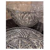 Star Pattern Pressed Glass Punch Bowl Set