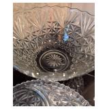 Star Pattern Pressed Glass Punch Bowl Set