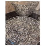 Star Pattern Pressed Glass Punch Bowl Set