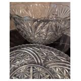 Star Pattern Pressed Glass Punch Bowl Set