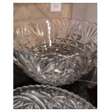 Star Pattern Pressed Glass Punch Bowl Set