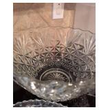 Star Pattern Pressed Glass Punch Bowl Set