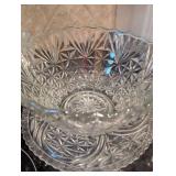 Star Pattern Pressed Glass Punch Bowl Set
