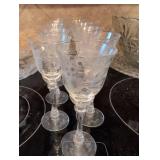 Etched Floral Crystal Wine Glasses Set