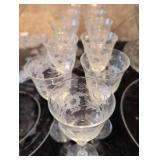 Etched Floral Crystal Wine Glasses Set