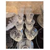 Etched Floral Crystal Wine Glasses Set