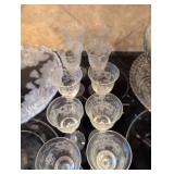 Etched Floral Crystal Wine Glasses Set