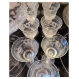 Etched Floral Crystal Wine Glasses Set