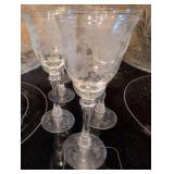 Etched Floral Crystal Wine Glasses Set