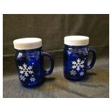 Cobalt Blue Snowflake Mason Jar Mugs