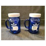 Cobalt Blue Snowflake Mason Jar Mugs