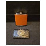 6oz Stainless Steel Hip Flask with Leather Cover and Coin Bank Insert