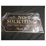 No Soliciting Door Sign with Gold Lettering
