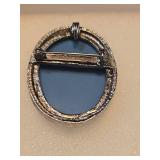 Blue Jasperware Silver Brooch