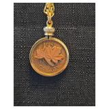 1943 Canadian Penny Necklace with Gold-Tone Chain