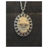 Eagle Cameo Pendant with Silver Chain
