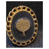 Palm Tree Black Glass Brooch