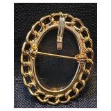 Palm Tree Black Glass Brooch