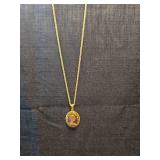 Gold-Tone Cameo Pendant Necklace with Beaded Frame