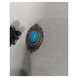 Decorative Brooch Set - Red Crystal Leaf and Turquoise Pendant