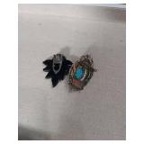 Decorative Brooch Set - Red Crystal Leaf and Turquoise Pendant