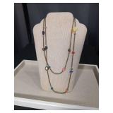 Long Multi-Color Beaded Bronze Chain Necklace
