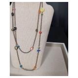 Long Multi-Color Beaded Bronze Chain Necklace