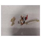 Crystal & Enamel Bird Brooch with Pearl Safety Pin
