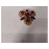 Red Crystal Floral Spray Brooch