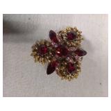 Red Crystal Floral Spray Brooch