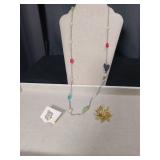 Jewelry Set - Mixed Stone Necklace with Pearl Accents and Decorative Brooches