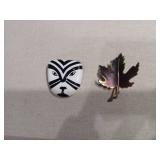 Black and White Geometric Cat Face Brooch with Maple Leaf Pin