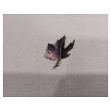 Black and White Geometric Cat Face Brooch with Maple Leaf Pin