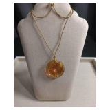 Amber Glass Medallion Necklace with Cord