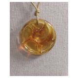 Amber Glass Medallion Necklace with Cord