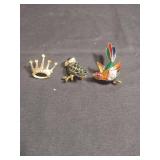 Decorative Gold Crown and Bird Brooch Set