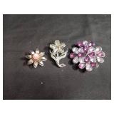 Collection of 3 Floral Design Brooches