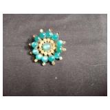 1950s Turquoise Glass Bead Stick Pin with Rhinestones