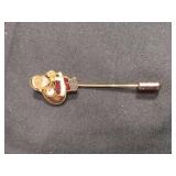 1950s Turquoise Glass Bead Stick Pin with Rhinestones