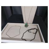 Jewelry Collection Set - Chrysocolla Pendant and Black Crystal Necklace