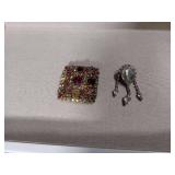 Pink and Clear Crystal Gold Tone Brooch